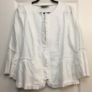 INC White Ruffle Linen Blazer Jacket